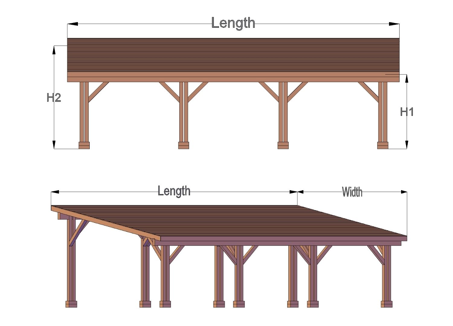 Sample drawings of the Carport Pavilion with three parking bays.