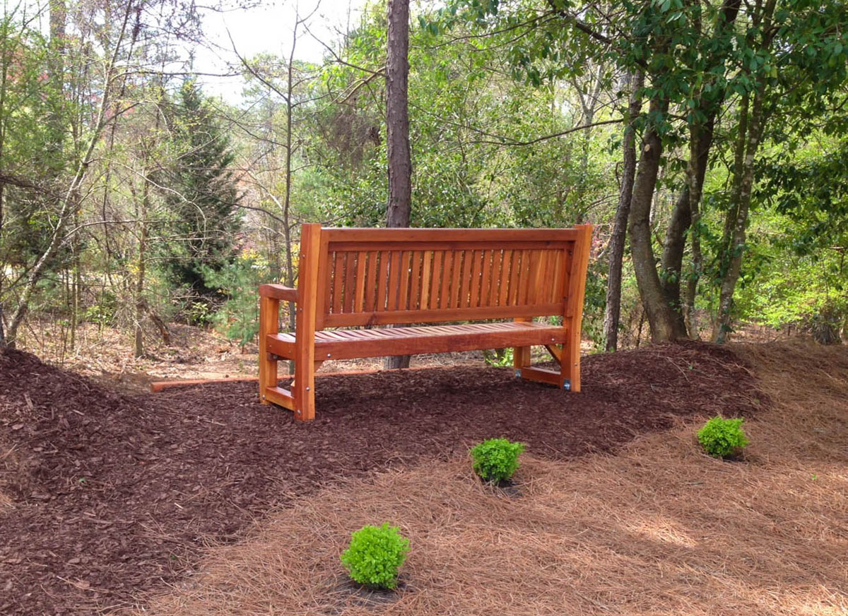 Ti Amo Benches (Options: 6 ft, California Redwood, No Cushion, No Engraving, Transparent Premium Sealant). Photo Courtesy of Jeffrey Hill of Roswell, Georgia. 