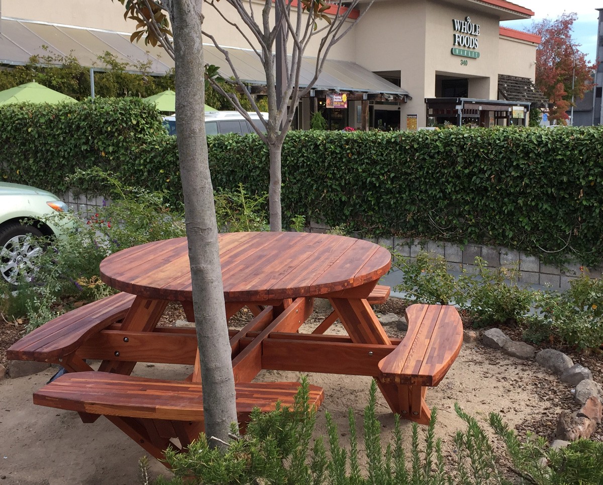 Round Picnic Tables With Attached Benches Built To Last Decades Forever Redwood