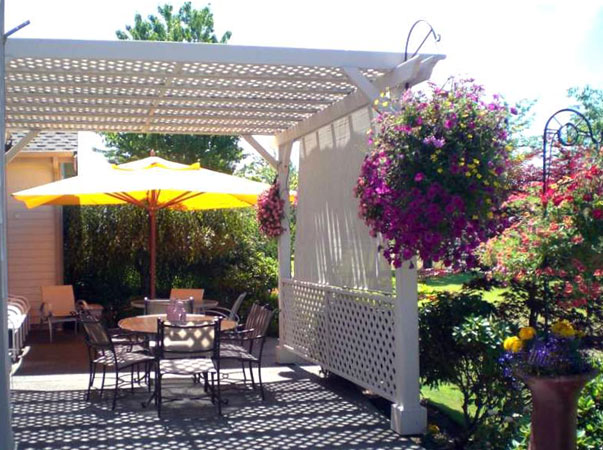 16L x 14W Pergola with Lattice Roof and Lattice Privacy Panel - Douglas-fir Painted by Customer