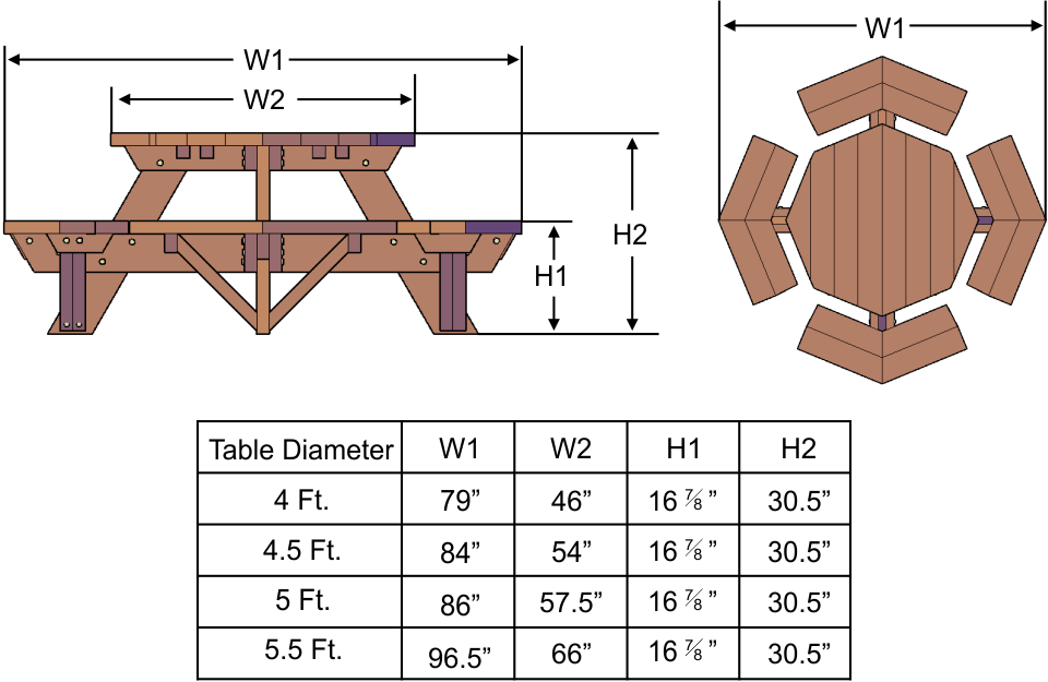 Redwood Octagonal Picnic Table with Benches