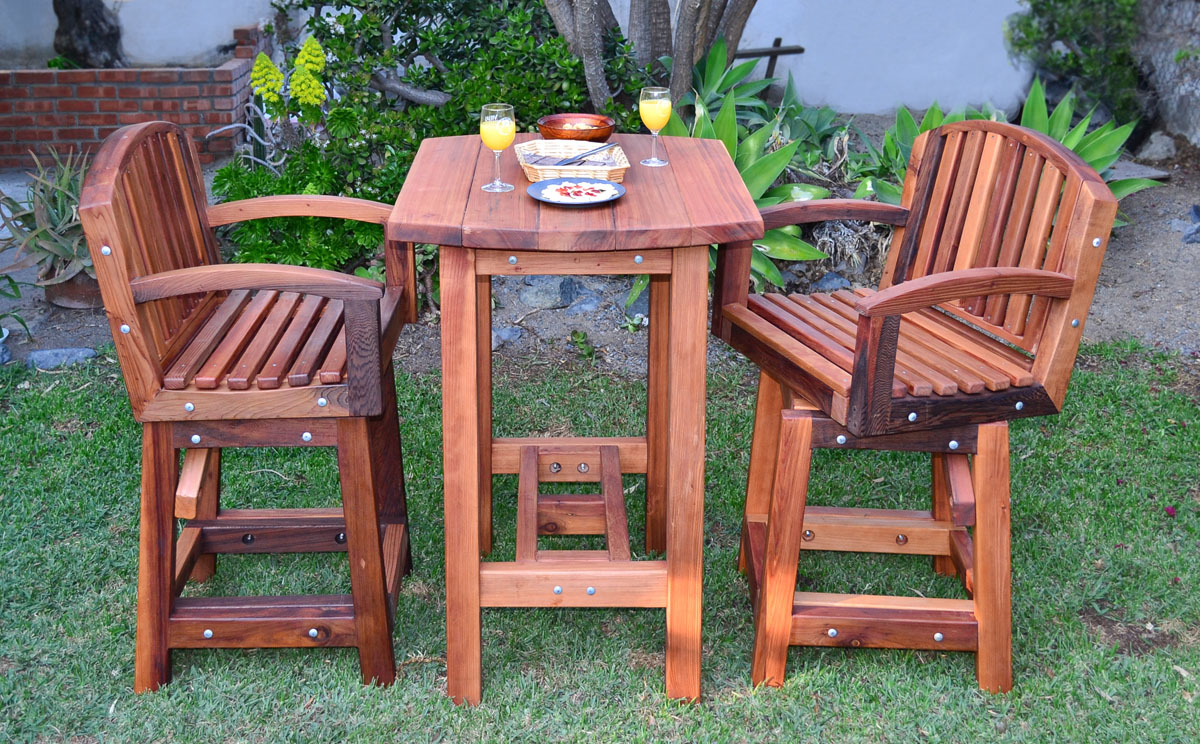Tete-a-Tete Outdoor Wood Cocktail & Bar Stool Set