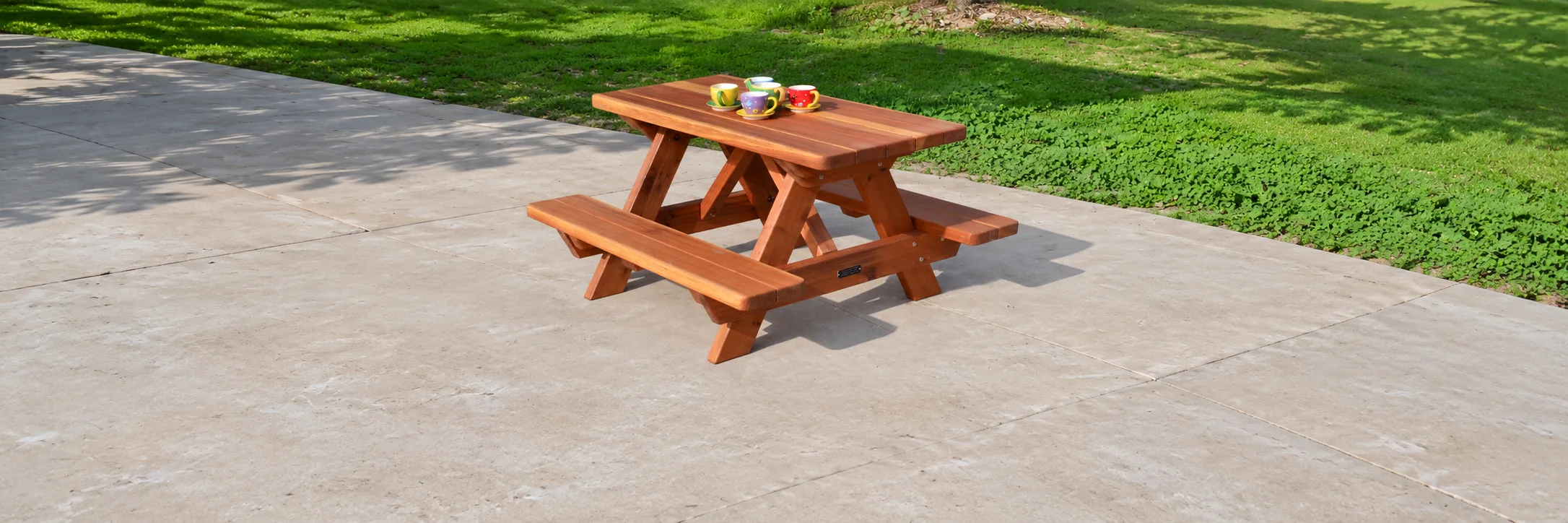 Kid Size Wood Picnic Table (Attached Benches)