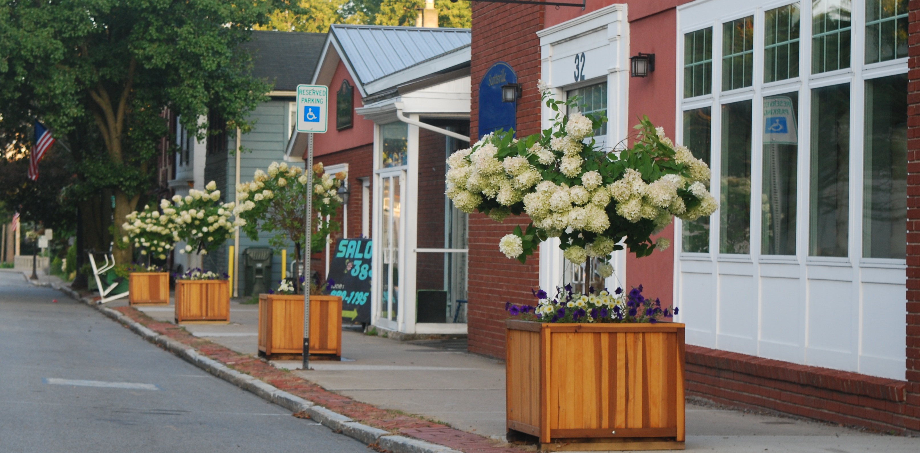Forever Redwood Napa planters along Main Street, Village of Scottsville