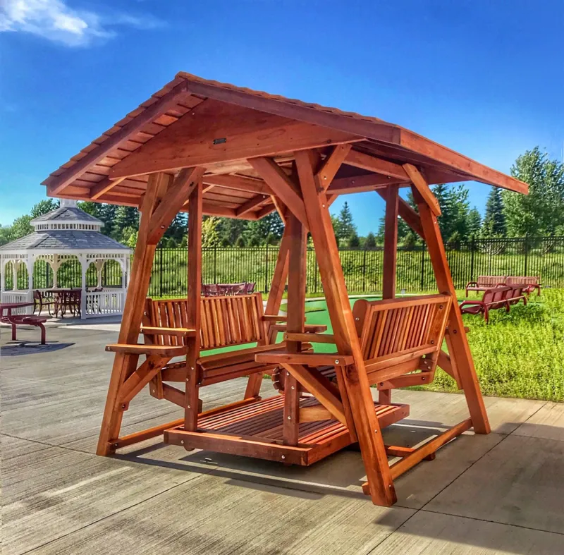 A redwood garden swing