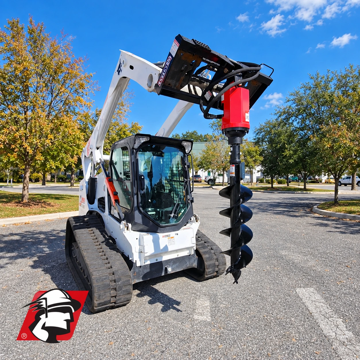Skid steer with an auger for digging footings