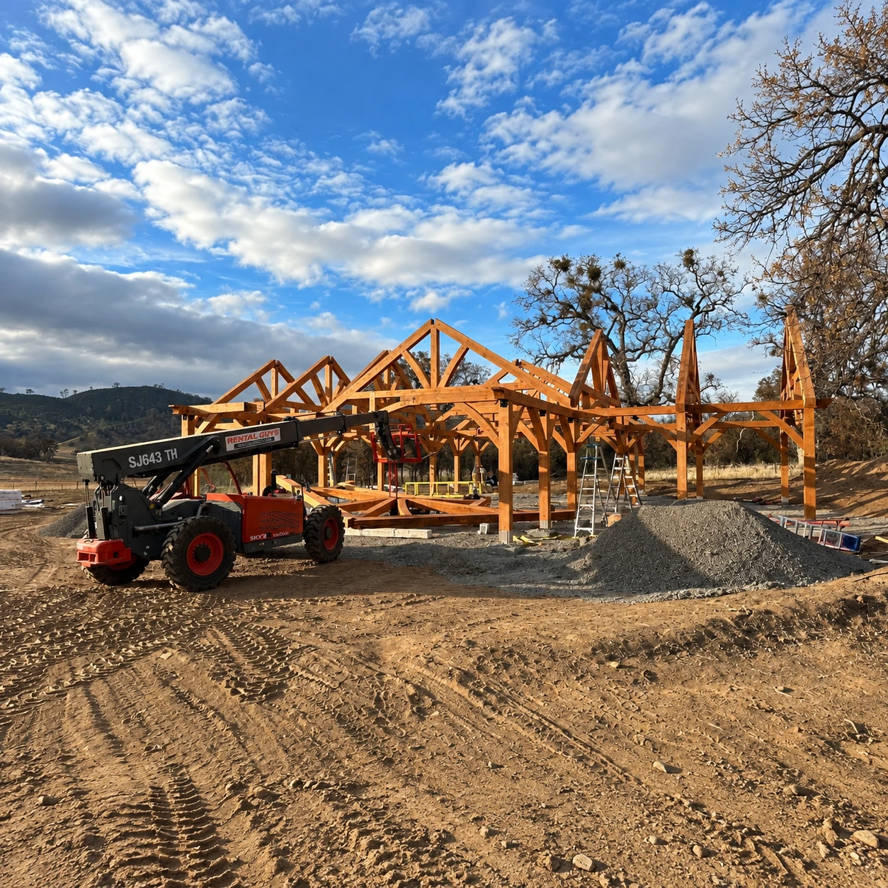 Pavilion frame going up on site