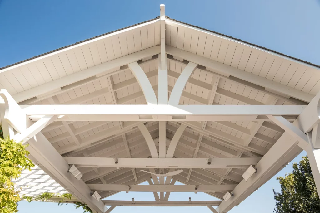 The pavilion side of the pergola-pavilion combo (Attached Garden Pergola and Del Norte Outdoor Kitchen Pavilion).