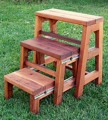 OPENED: Folding 3-Step Wood Stool (Options: 24"W X 30"H, Mature Redwood, No Engraving, Transparent Premium Sealant) OPENED: Folding 3-Step Wood Stool (Options: 24"W X 30"H, Mature Redwood, No Engraving, Transparent Premium Sealant)