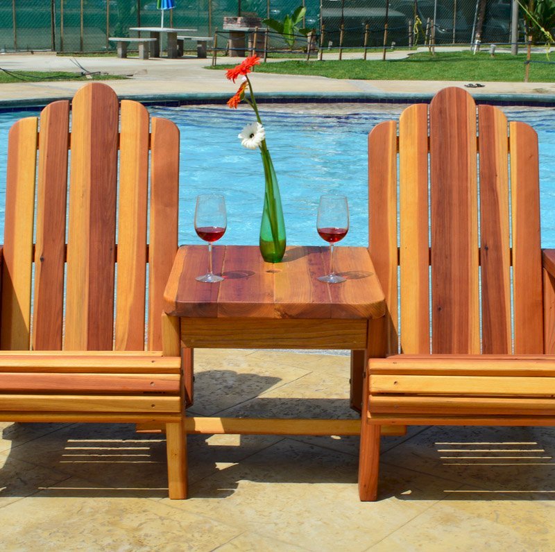 Adirondack Vignette Settee (Options: Standard Width, California Redwood, Slightly Rounded Corners, Umbrella Hole, Standard Seat Depth, No Cushion, No Ottoman, Transparent Premium Sealant). Adirondack Vignette Settee (Options: Standard Width, California Redwood, Slightly Rounded Corners, Umbrella Hole, Standard Seat Depth, No Cushion, No Ottoman, Transparent Premium Sealant).
