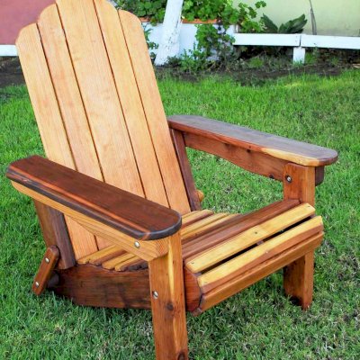 Adirondack Wooden Folding Chair (Options: California Redwood, No Cushions, No Ottoman, Transparent Premium Sealant).
