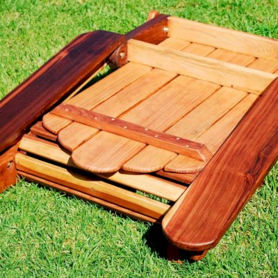 FOLDS UP COMPACTLY: Adirondack Wooden Folding Chair (Options: California Redwood, No Cushions, No Ottoman, Transparent Premium Sealant).