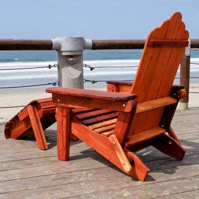 Adirondack Wooden Folding Chair (Options: California Redwood, No Cushions, Add Standard Ottoman, Transparent Premium Sealant).