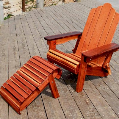 Adirondack Wooden Folding Chair (Options: California Redwood, No Cushions, Add Standard Ottoman, Transparent Premium Sealant).