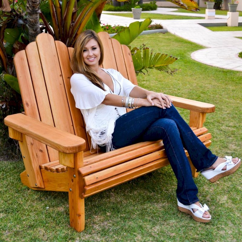 Outdoor Wooden Adirondack Loveseat Made From Redwood