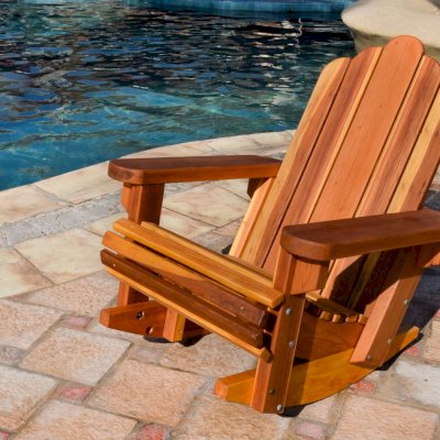 Adirondack Wooden Rocking Chair (Options: Standard Width, California Redwood, No Cushion, No Ottoman, Transparent Premium Sealant).