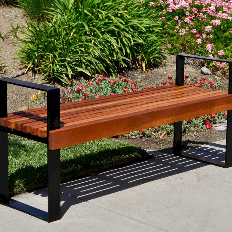 The Alameda Bench (Options: 4 ft, California Redwood, No Cushion, No Engraving, Transparent Premium Sealant). The Alameda Bench (Options: 4 ft, California Redwood, No Cushion, No Engraving, Transparent Premium Sealant).