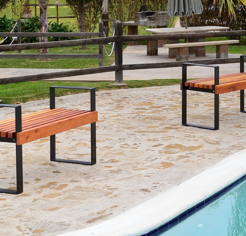 2 Alameda Benches (Options: 4 ft, California Redwood, No Cushion, No Engraving, Tranparent Premium Sealant). 2 Alameda Benches (Options: 4 ft, California Redwood, No Cushion, No Engraving, Tranparent Premium Sealant).