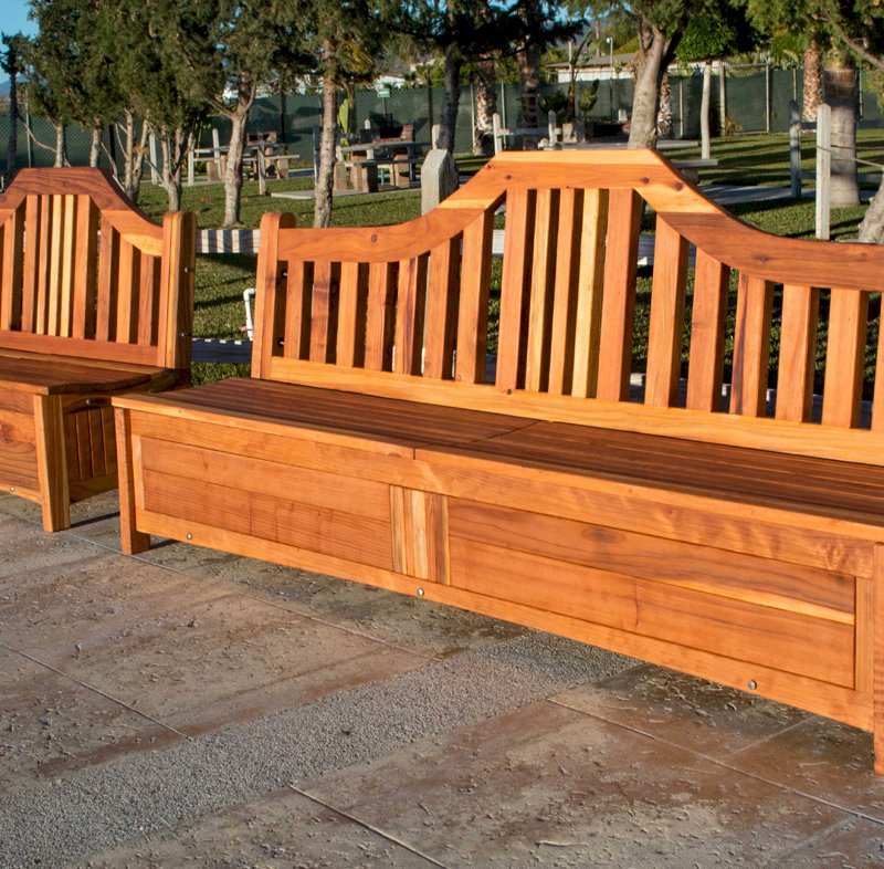 Custom Alan's Redwood Storage Bench Without Armrests (Options: 5 ft & 8 ft, California Redwood, with Pistons, Transparent Premium Sealant). Custom Alan's Redwood Storage Bench Without Armrests (Options: 5 ft & 8 ft, California Redwood, with Pistons, Transparent Premium Sealant).