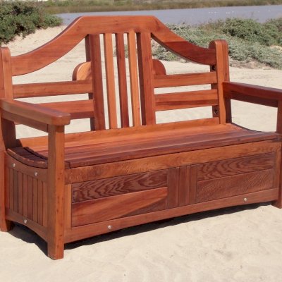 Alan's Redwood Storage Bench (Options: 4 ft, Old-Growth Redwood, No Piston, No Cushions, No Engraving, Transparent Premium Sealant).