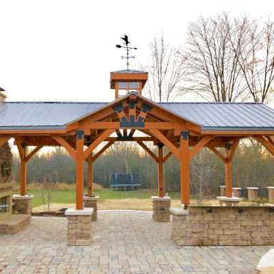 Andrea's Cupola Pavilion (Options: 30ft x 15ft, Douglas-Fir, No Electrical Wiring Trim Kit, Posts Anchor Kit for High-Wind, Transparent Premium Sealant). Photo Courtesy of C. O'Connell of Farmington Hills, Michigan.