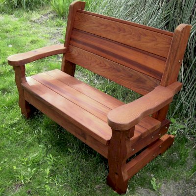 Angel's Rustic Wood Bench (Options: 4 ft, Old-Growth Redwood, No Cushion, No Engraving, Transparent Premium Sealant).