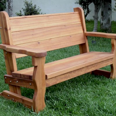 Angel's Rustic Wood Bench (Options: 5 ft, California Redwood, No Cushion, No Engraving, Transparent Premium Sealant).