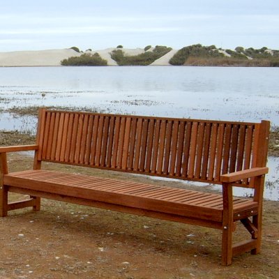 Annapolis Redwood Bench (Options: 8 ft, Mature Redwood, No Cushion, No Engraving, Transparent Premium Sealant). 