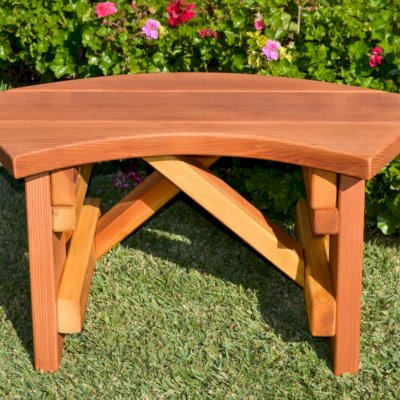 Arc Picnic Benches (Options: Custom Length, California Redwood, No Engraving, Transparent Premium Sealant).