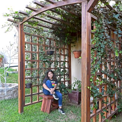 Arched Garden Arbor (Options: 96" W x 96" D, Mosaic Redwood, No Anchor Kit, Transparent Premium Sealant).