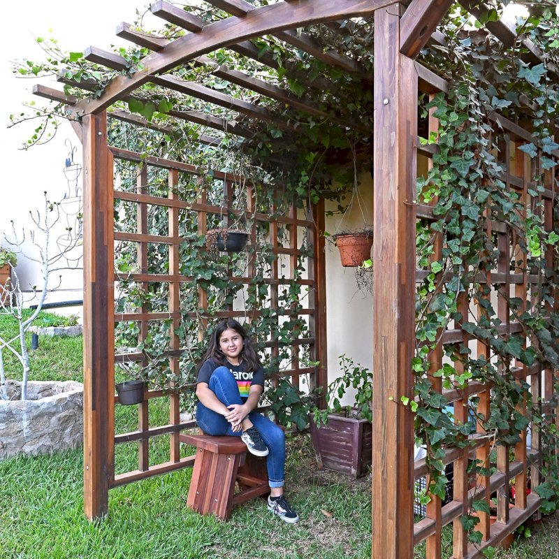 Arched Garden Arbor (Options: 96" W x 96" D, Mosaic Eco-Wood, No Anchor Kit, Transparent Premium Sealant). Arched Garden Arbor (Options: 96" W x 96" D, Mosaic Eco-Wood, No Anchor Kit, Transparent Premium Sealant).