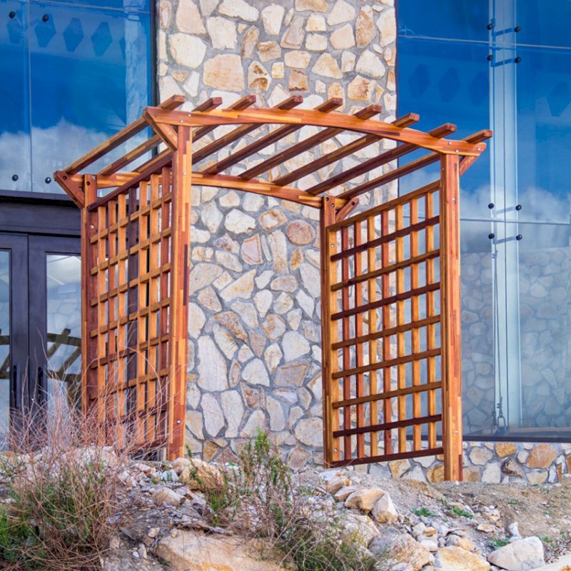 Arched Garden Arbor (Options: 96" W x 96" D, Mosaic Eco-Wood, No Anchor Kit, Transparent Premium Sealant). Arched Garden Arbor (Options: 96" W x 96" D, Mosaic Eco-Wood, No Anchor Kit, Transparent Premium Sealant).