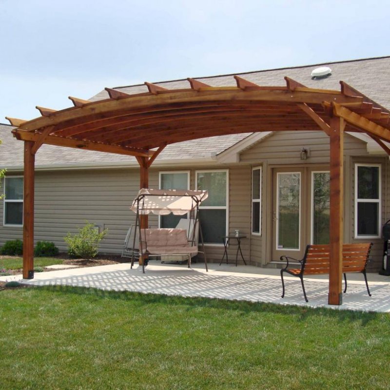 Arched Pergola Kits (Options: 14' L x 20' Arc W, California Redwood, Unattached, No Electrical Wiring Trim, Arched Roof with Lattice Panels, 4 Post Anchor Kit for Stone, No Ceiling Fan Base, No Privacy Panels, No Curtain Rods, 9' Post Height, Transparent Premium Sealant). Photo Courtesy of Mr. Jeff R. of Beaver Creek, Ohio. Arched Pergola Kits (Options: 14' L x 20' Arc W, California Redwood, Unattached, No Electrical Wiring Trim, Arched Roof with Lattice Panels, 4 Post Anchor Kit for Stone, No Ceiling Fan Base, No Privacy Panels, No Curtain Rods, 9' Post Height, Transparent Premium Sealant). Photo Courtesy of Mr. Jeff R. of Beaver Creek, Ohio.