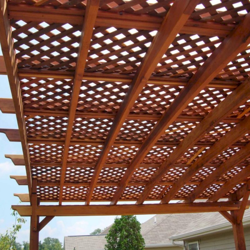 Arched Pergola Kits (Options: 14' L x 20' Arc W, California Redwood, Unattached, No Electrical Wiring Trim, Arched Roof with Lattice Panels, 4 Post Anchor Kit for Stone, No Ceiling Fan Base, No Privacy Panels, No Curtain Rods, 9' Post Height, Transparent Premium Sealant). Photo Courtesy of Mr. Jeff R. of Beaver Creek, Ohio. Arched Pergola Kits (Options: 14' L x 20' Arc W, California Redwood, Unattached, No Electrical Wiring Trim, Arched Roof with Lattice Panels, 4 Post Anchor Kit for Stone, No Ceiling Fan Base, No Privacy Panels, No Curtain Rods, 9' Post Height, Transparent Premium Sealant). Photo Courtesy of Mr. Jeff R. of Beaver Creek, Ohio.