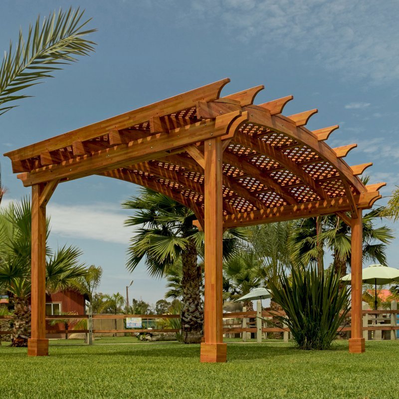Arched Pergola Kit (Options: 16' L x 16' Arc W, Mosaic Eco-Wood, No Electrical Wiring Trim Kit, No Fan Base, No Privacy Panels, Transparent Premium Sealant). Arched Pergola Kit (Options: 16' L x 16' Arc W, Mosaic Eco-Wood, No Electrical Wiring Trim Kit, No Fan Base, No Privacy Panels, Transparent Premium Sealant).