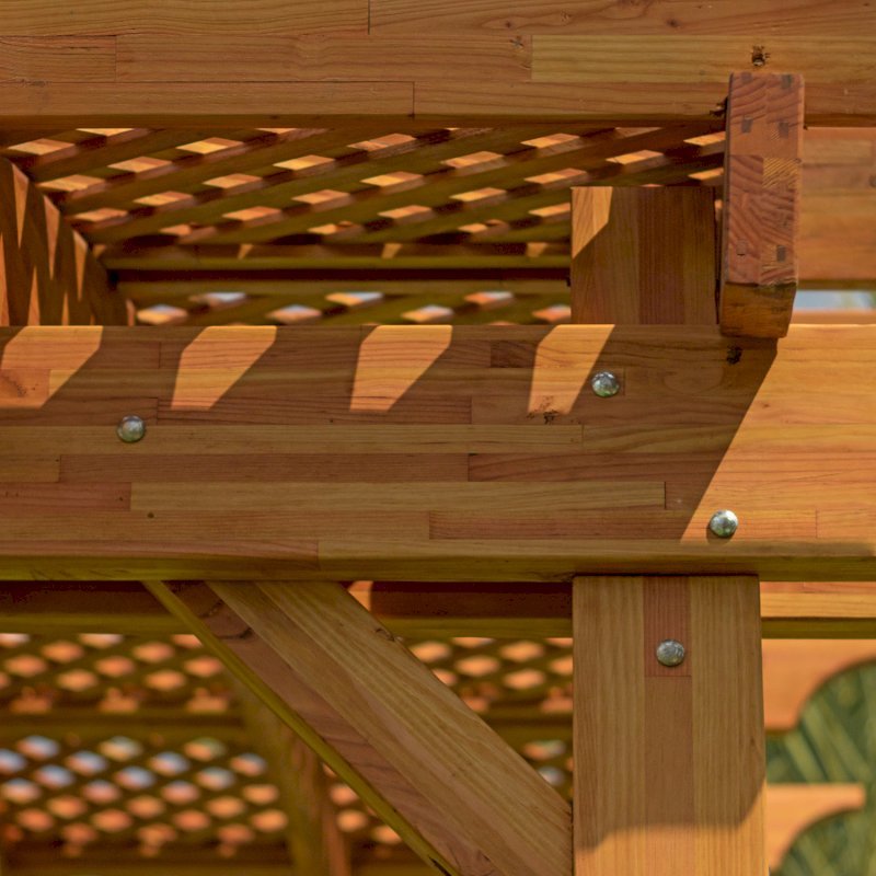 Arched Pergola Kit (Options: 16' L x 16' Arc W, Mosaic Eco-Wood, No Electrical Wiring Trim Kit, No Fan Base, No Privacy Panels, Transparent Premium Sealant). Arched Pergola Kit (Options: 16' L x 16' Arc W, Mosaic Eco-Wood, No Electrical Wiring Trim Kit, No Fan Base, No Privacy Panels, Transparent Premium Sealant).