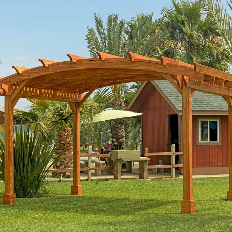 Arched Pergola Kit (Options: 16' L x 16' Arc W, Mosaic Eco-Wood, No Electrical Wiring Trim Kit, No Fan Base, No Privacy Panels, Transparent Premium Sealant). Arched Pergola Kit (Options: 16' L x 16' Arc W, Mosaic Eco-Wood, No Electrical Wiring Trim Kit, No Fan Base, No Privacy Panels, Transparent Premium Sealant).
