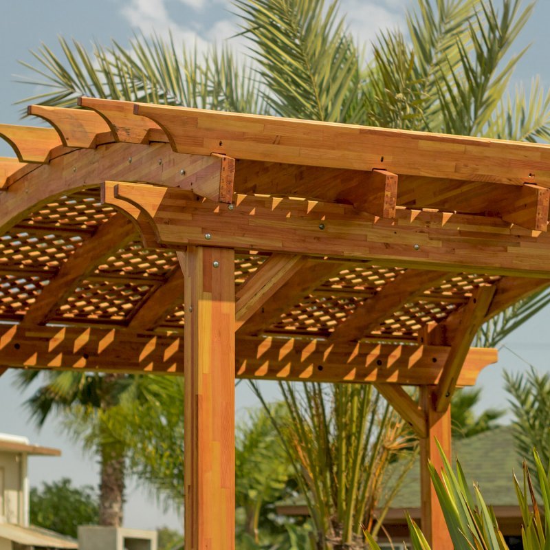 Arched Pergola Kit (Options: 16' L x 16' Arc W, Mosaic Eco-Wood, No Electrical Wiring Trim Kit, No Fan Base, No Privacy Panels, Transparent Premium Sealant). Arched Pergola Kit (Options: 16' L x 16' Arc W, Mosaic Eco-Wood, No Electrical Wiring Trim Kit, No Fan Base, No Privacy Panels, Transparent Premium Sealant).