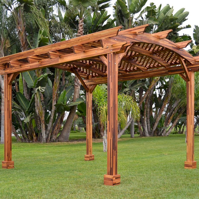 Arched Pergola Kit (Options: 12' L x 14' Arc W, Mosaic Eco-Wood, No Electrical Wiring Trim Kit, No Fan Base, No Privacy Panels, Transparent Premium Sealant). Arched Pergola Kit (Options: 12' L x 14' Arc W, Mosaic Eco-Wood, No Electrical Wiring Trim Kit, No Fan Base, No Privacy Panels, Transparent Premium Sealant).