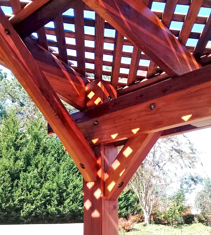 Arched Pergola Kit (Options: 16' L x 18' Arc W, California Redwood, Electrical Wiring Trim Kit for 1 Post, 4 Post Anchor Kit for Concrete, No Ceiling Fan Base, No Privacy Panels, No Curtain Rods, 9' Post Height, Transparent Premium Sealant). Photo Courtesy of C. Klerk of Douglasville, Georgia. Arched Pergola Kit (Options: 16' L x 18' Arc W, California Redwood, Electrical Wiring Trim Kit for 1 Post, 4 Post Anchor Kit for Concrete, No Ceiling Fan Base, No Privacy Panels, No Curtain Rods, 9' Post Height, Transparent Premium Sealant). Photo Courtesy of C. Klerk of Douglasville, Georgia.