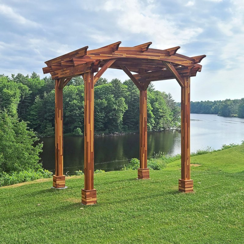Arched Pergola Kit (Options: 8' L x 10' Arc W, Mosaic Eco-Wood, No Electrical Wiring Trim Kits, 4 Post Anchor Kit for Concrete, No Ceiling Fan Bases, No Privacy Panels, No Curtain Rods, 9' Post Height, Transparent Premium Sealant). Photo Courtesy of Bullseye Golf Club Located at 2800 Ridgewood Trail, Wisconsin Rapids, WI 54494. Arched Pergola Kit (Options: 8' L x 10' Arc W, Mosaic Eco-Wood, No Electrical Wiring Trim Kits, 4 Post Anchor Kit for Concrete, No Ceiling Fan Bases, No Privacy Panels, No Curtain Rods, 9' Post Height, Transparent Premium Sealant). Photo Courtesy of Bullseye Golf Club Located at 2800 Ridgewood Trail, Wisconsin Rapids, WI 54494.