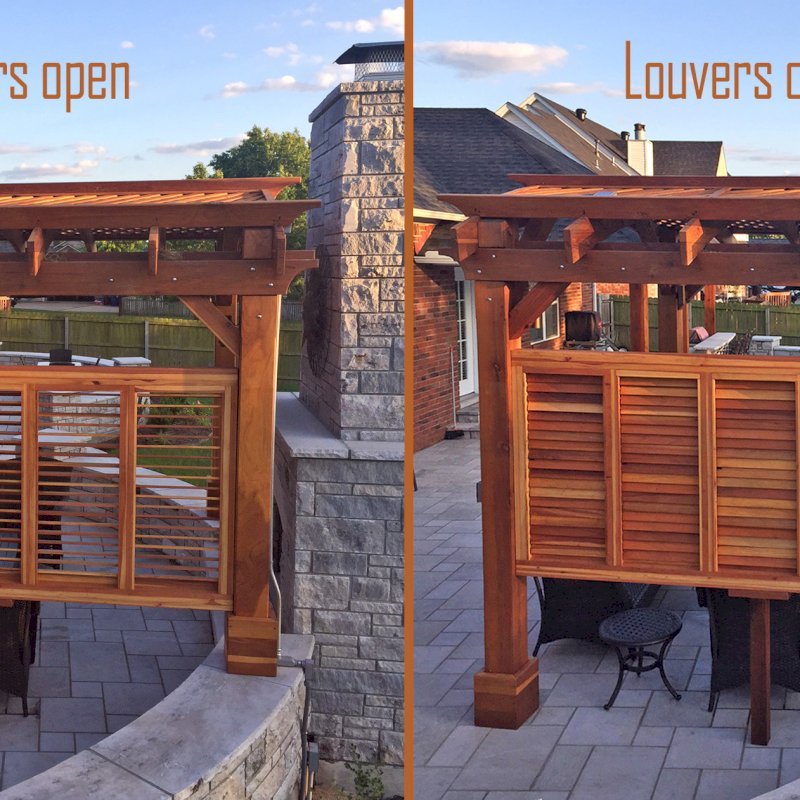 Arched Pergola Kit (Options: 12' L x 12' Arc W, California Redwood, No Electrical Wiring Trim, Arched Roof with Lattice Panels, 4 Post Anchor Kit for Concrete, 1 Ceiling Fan Base, 1 Louver Privacy Panel, No Curtain Rods, Transparent Premium Sealant, 2 Posts Wrapped in Masonry, 8 x 8 Posts by Custom Request). Photo Courtesy of S. Hunter of Fort Smith, AR. Arched Pergola Kit (Options: 12' L x 12' Arc W, California Redwood, No Electrical Wiring Trim, Arched Roof with Lattice Panels, 4 Post Anchor Kit for Concrete, 1 Ceiling Fan Base, 1 Louver Privacy Panel, No Curtain Rods, Transparent Premium Sealant, 2 Posts Wrapped in Masonry, 8 x 8 Posts by Custom Request). Photo Courtesy of S. Hunter of Fort Smith, AR.