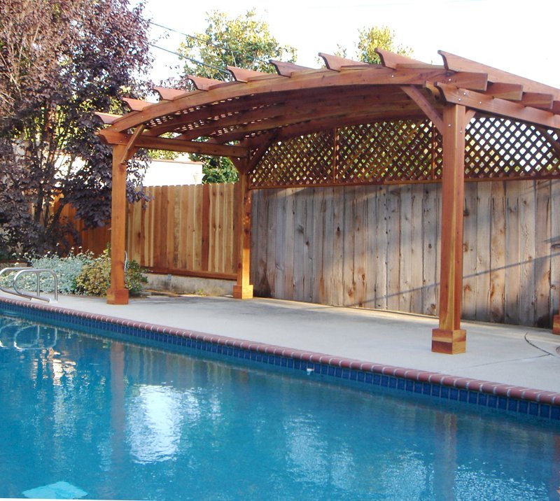 Arched Pergola Kits (Options: 10' L x 20' Arc W, California Redwood, Unattached, No Electrical Wiring Trim, Arched Roof with Lattice Panels, 4 Post Anchor Kit for Stone, No Ceiling Fan Base, 1 Privacy Panel, No Curtains Rods, 9' Post Height, Transparent Premium Sealant). Arched Pergola Kits (Options: 10' L x 20' Arc W, California Redwood, Unattached, No Electrical Wiring Trim, Arched Roof with Lattice Panels, 4 Post Anchor Kit for Stone, No Ceiling Fan Base, 1 Privacy Panel, No Curtains Rods, 9' Post Height, Transparent Premium Sealant).