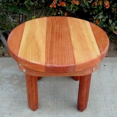 Ashley's Round Small Wood Side Table (Options: 24" Diameter, 18" Inches Tall, Mature Redwood and Douglas-fir, Transparent Premium Sealant).