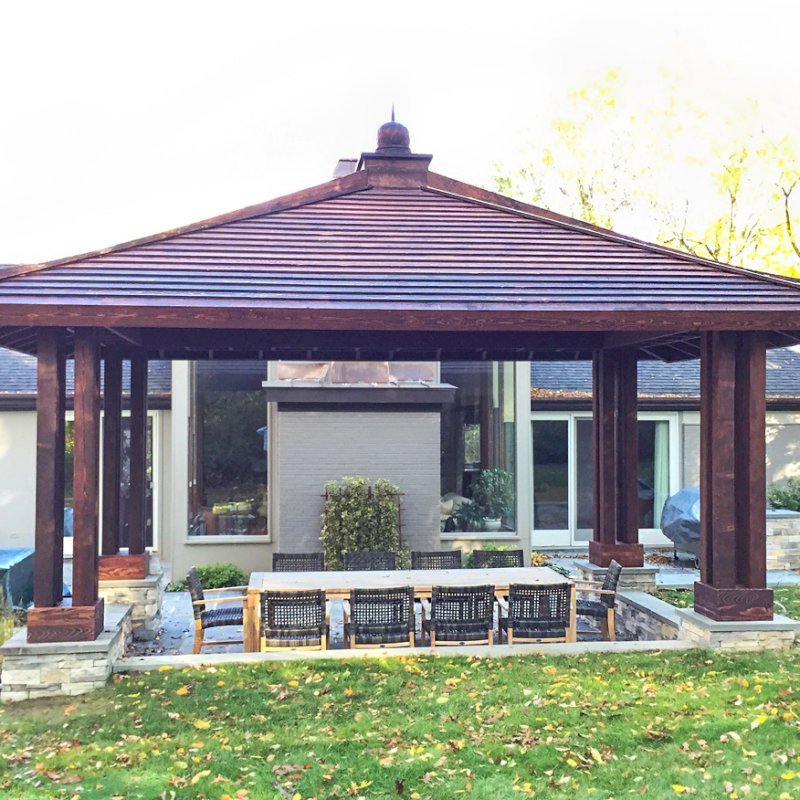 Asian Fusion Pavilion (Options: 22 ft L x 16 ft W, Mature Redwood, 6-Asian Fusion Anchoring Selts, No Electrical Wiring Trim, 10 ft H, No Ceiling Fan, No Privacy Panels, No Curtaind Rods, Coffee-Stain Sealant). Asian Fusion Pavilion (Options: 22 ft L x 16 ft W, Mature Redwood, 6-Asian Fusion Anchoring Selts, No Electrical Wiring Trim, 10 ft H, No Ceiling Fan, No Privacy Panels, No Curtaind Rods, Coffee-Stain Sealant).