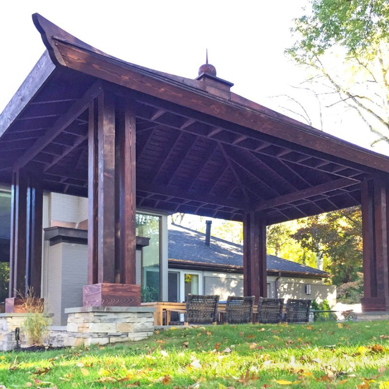 Asian Fusion Pavilion (Options: 22 ft L x 16 ft W, Mature Redwood, 6-Asian Fusion Anchoring Selts, No Electrical Wiring Trim, 10 ft H, No Ceiling Fan, No Privacy Panels, No Curtaind Rods, Coffee-Stain Sealant). Asian Fusion Pavilion (Options: 22 ft L x 16 ft W, Mature Redwood, 6-Asian Fusion Anchoring Selts, No Electrical Wiring Trim, 10 ft H, No Ceiling Fan, No Privacy Panels, No Curtaind Rods, Coffee-Stain Sealant).
