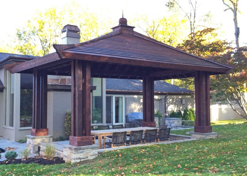 Asian Fusion Pavilion (Options: 22 ft L x 16 ft W, Mature Redwood, 6-Asian Fusion Anchoring Selts, No Electrical Wiring Trim, 10 ft H, No Ceiling Fan, No Privacy Panels, No Curtaind Rods, Coffee-Stain Sealant). Asian Fusion Pavilion (Options: 22 ft L x 16 ft W, Mature Redwood, 6-Asian Fusion Anchoring Selts, No Electrical Wiring Trim, 10 ft H, No Ceiling Fan, No Privacy Panels, No Curtaind Rods, Coffee-Stain Sealant).