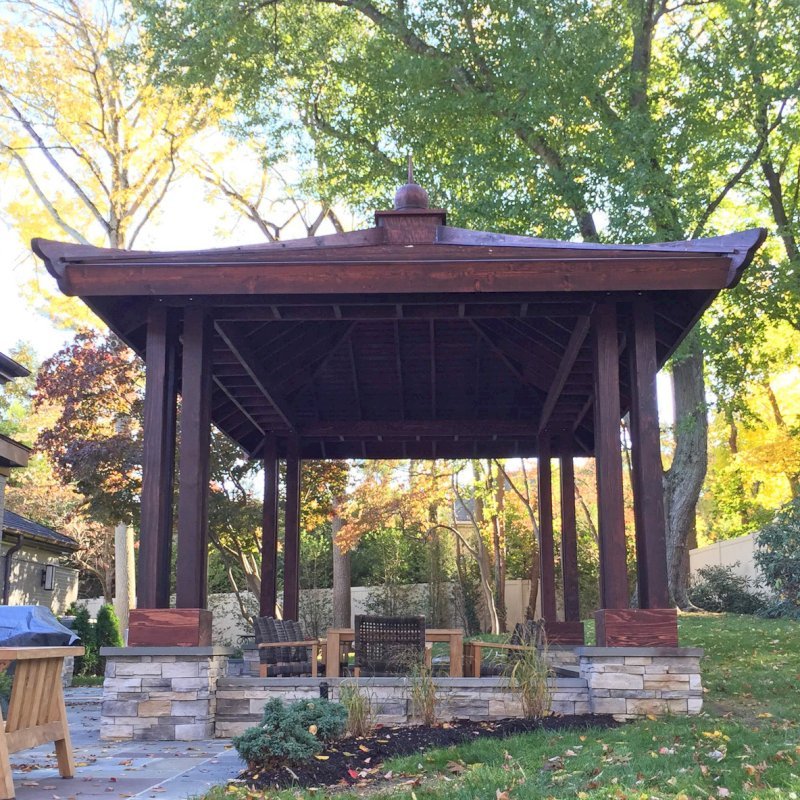 Asian Fusion Pavilion (Options: 22 ft L x 16 ft W, Mature Redwood, 6-Asian Fusion Anchoring Selts, No Electrical Wiring Trim, 10 ft H, No Ceiling Fan, No Privacy Panels, No Curtaind Rods, Coffee-Stain Sealant). Asian Fusion Pavilion (Options: 22 ft L x 16 ft W, Mature Redwood, 6-Asian Fusion Anchoring Selts, No Electrical Wiring Trim, 10 ft H, No Ceiling Fan, No Privacy Panels, No Curtaind Rods, Coffee-Stain Sealant).