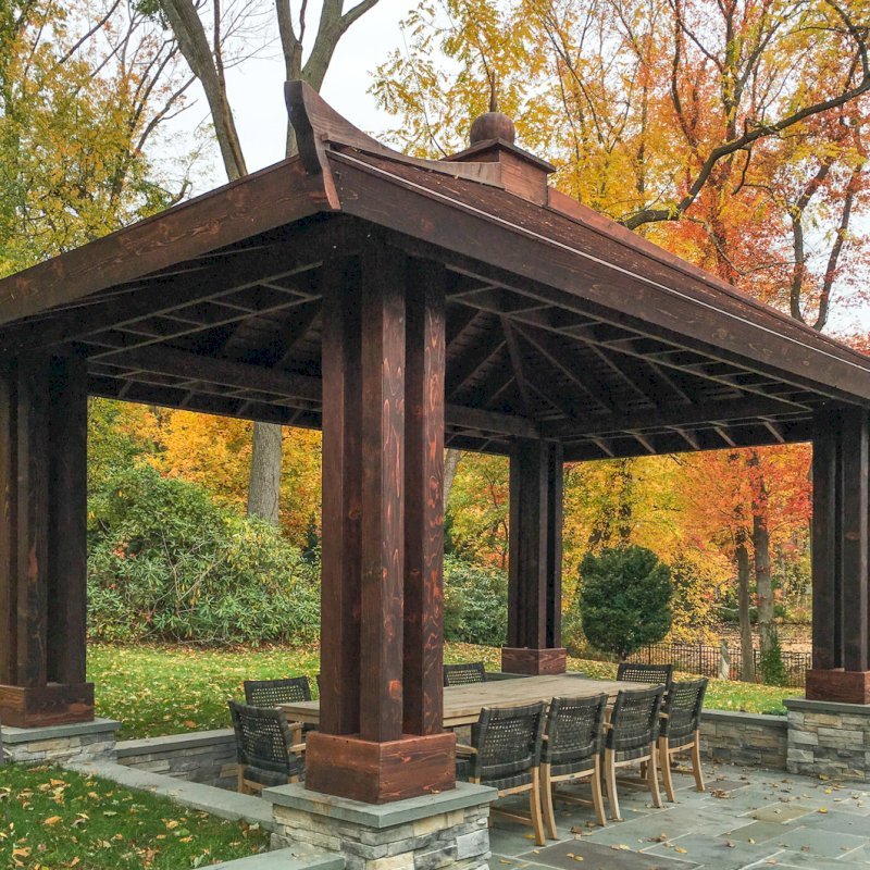 Asian Fusion Pavilion (Options: 22 ft L x 16 ft W, Mature Redwood, 6-Asian Fusion Anchoring Selts, No Electrical Wiring Trim, 10 ft H, No Ceiling Fan, No Privacy Panels, No Curtaind Rods, Coffee-Stain Sealant). Asian Fusion Pavilion (Options: 22 ft L x 16 ft W, Mature Redwood, 6-Asian Fusion Anchoring Selts, No Electrical Wiring Trim, 10 ft H, No Ceiling Fan, No Privacy Panels, No Curtaind Rods, Coffee-Stain Sealant).