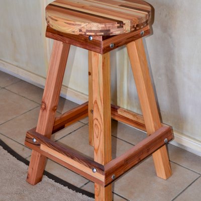 Backless Wooden Bar Stool Custom Made Redwood Stools